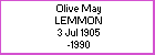 Olive M Lemmon, born 3 July 1905